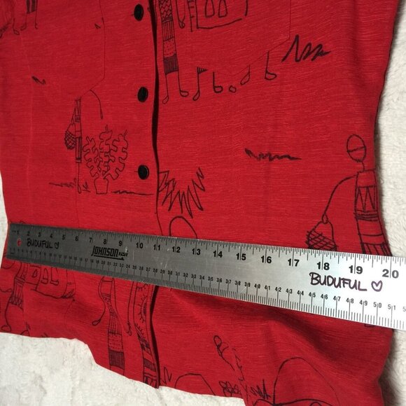 Chico's Design Womens Button-Down Silk Linen Long Sleeve Shirt Blouse Size 8 Red - Picture 7 of 8